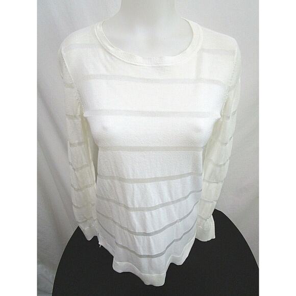 Vince Camuto Sweaters - Vince Camuto Ivory Sheer Striped Long Sleeve Round Neck Light Sweater Petite S